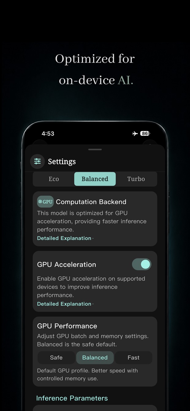 Morai performance settings for on-device AI.