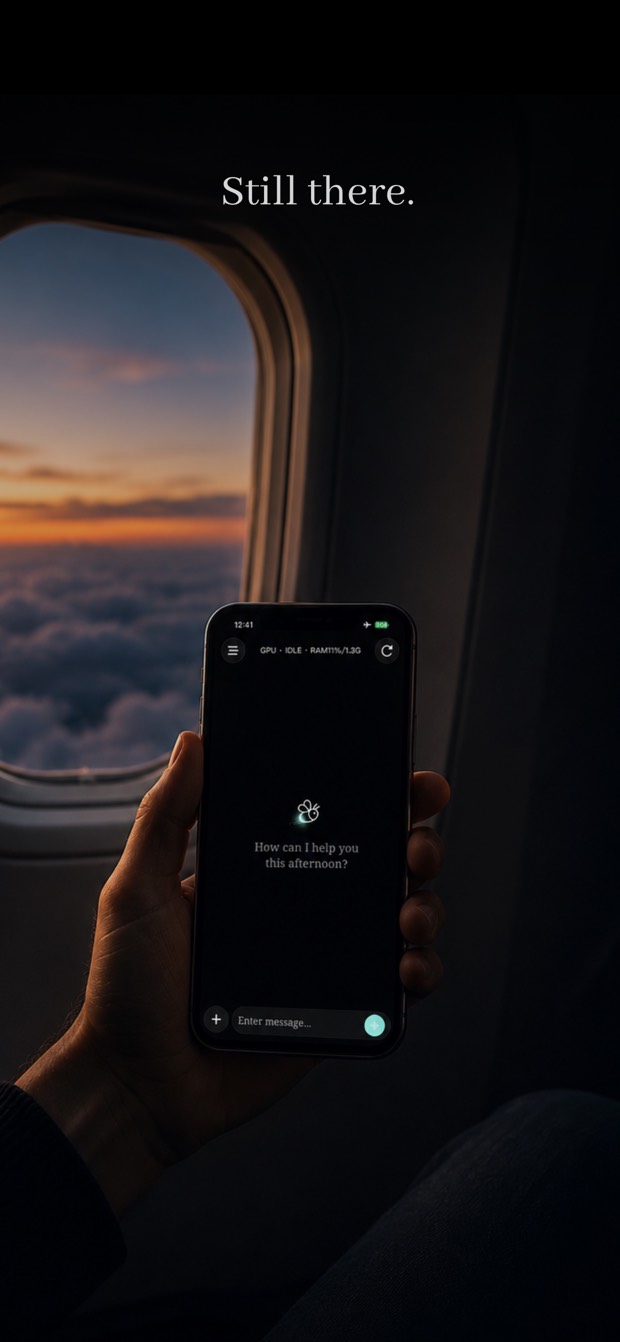 Morai shown quietly on an iPhone near an airplane window.